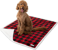 Waterproof Dog Blanket for Couch, Extra Large 80X60, Pee Proof Sherpa Fleece Reversible Pet Throw, Furniture Protector for Bed Sofa Crate Kennel, Soft Washable Cover for Dog Cat, Plaid Red