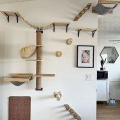 Cat Wall Climbing Shelf Steps Ladder Scratching Post Scratcher Bed Hiding House for Cats Tree Tower Pet Furniture Accessories