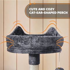 69In Large Cat Tree Tower with Condos & Scratching Board, Dark Gray