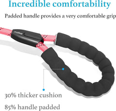 Durable Slip Lead Dog Leash with Padded Handle and Highly Reflective Threads, No Pull Dog Training Leash, (3/8" X 6 FT, Baby Pink)