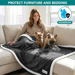 Waterproof Dog Blanket for Couch, Pee Proof Fleece Reversible Pet Throw, Furniture Protector for Bed Sofa Kennel, Soft Washable Cover for Small Medium Dog Puppy Cat, 29X40 Grey