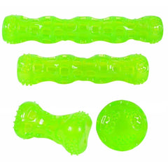 Dura-Squeaks Durable Non-Toxic TPR Bouncing Super Squeaky Dog Toy, Stick, Green