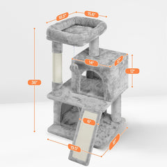 Yaheetech Cat Tree Cat Tower 36-Inch Kitten Stand House Condo with Double Condos, Large Plush Perch & Scratching Board Kitty Furniture Play Center for Indoor Cats Activity