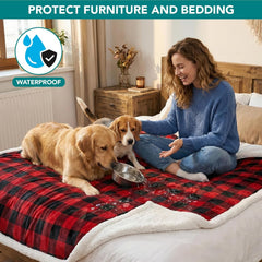 Waterproof Dog Blanket for Couch, Extra Large 80X60, Pee Proof Sherpa Fleece Reversible Pet Throw, Furniture Protector for Bed Sofa Crate Kennel, Soft Washable Cover for Dog Cat, Plaid Red